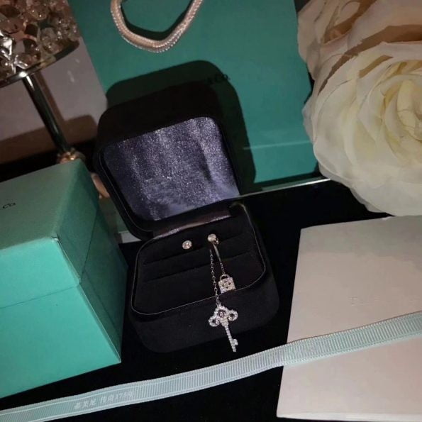 Tiffany Keys Enchant Tassel Asymmetrical Drop Earrings Copy Paved Crystals Key & Lock Pendant Lady Australia - Image 3