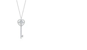 Tiffany Keys Crown Key Pendant Phony With Diamonds Sterling Silver Chain Necklace Jewelry