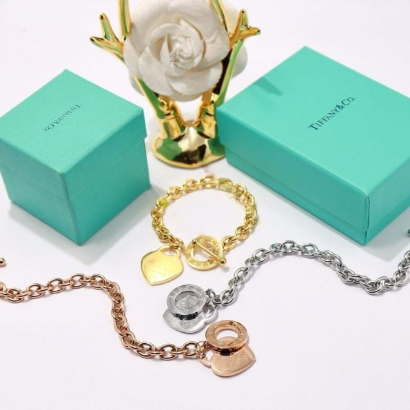 Tiffany Return To Classic New York Heart Pendant Thick Link Bracelet Silver/Yellow Gold/Rose Gold For Ladies - Image 6