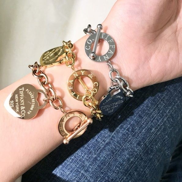 Tiffany Return To Classic New York Heart Pendant Thick Link Bracelet Silver/Yellow Gold/Rose Gold For Ladies - Image 7