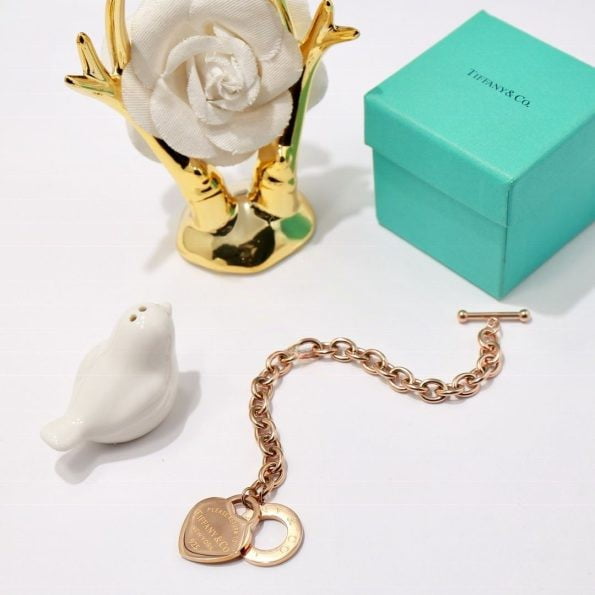 Tiffany Return To Classic New York Heart Pendant Thick Link Bracelet Silver/Yellow Gold/Rose Gold For Ladies - Image 5