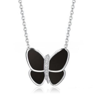 Van Cleef & Arpels Flying Butterfly Pendant Necklace White Gold With Black Onyx Diamonds