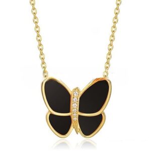 Van Cleef & Arpels Flying Butterfly Pendant Necklace Yellow Gold With Black Onyx Diamonds