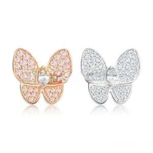 Van Cleef & Arpels Flying Two Butterflies Earrings Pink White Gold With Pave Diamond