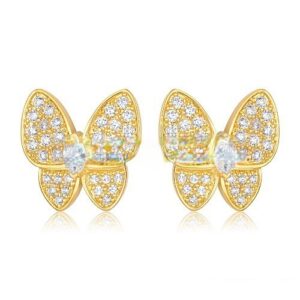 Van Cleef & Arpels Flying Two Butterflies Earrings Yellow Gold With Pave Diamond
