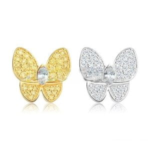 Van Cleef & Arpels Flying Two Butterflies Earrings Yellow White Gold With Pave Diamond