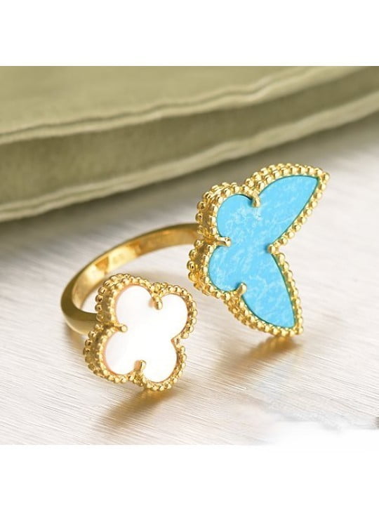 Van Cleef Arpels Luck Alhambra Between The Finger Ring Yellow Gold Turquoise With Mother Of Pearl - Image 3