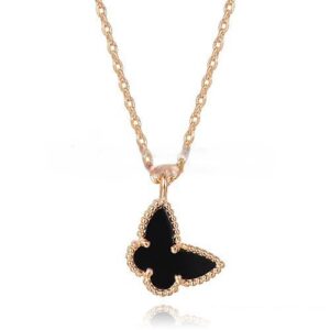 Van Cleef Arpels Lucky Alhambra Butterfly Necklace Pink Gold With Black Onyx Mother Of Pearl