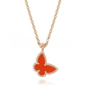 Van Cleef Arpels Lucky Alhambra Butterfly Necklace Pink Gold With Carnelian Mother Of Pearl