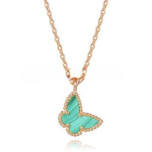 Van Cleef Arpels Lucky Alhambra Butterfly Necklace Pink Gold With Malachite Mother Of Pearl
