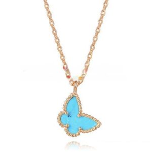 Van Cleef Arpels Lucky Alhambra Butterfly Necklace Pink Gold With Turquoise Mother Of Pearl