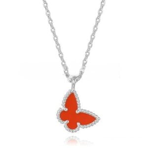 Van Cleef Arpels Lucky Alhambra Butterfly Necklace White Gold With Carnelian Mother Of Pearl