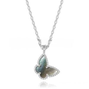 Van Cleef Arpels Lucky Alhambra Butterfly Necklace White Gold With Gray Mother Of Pearl