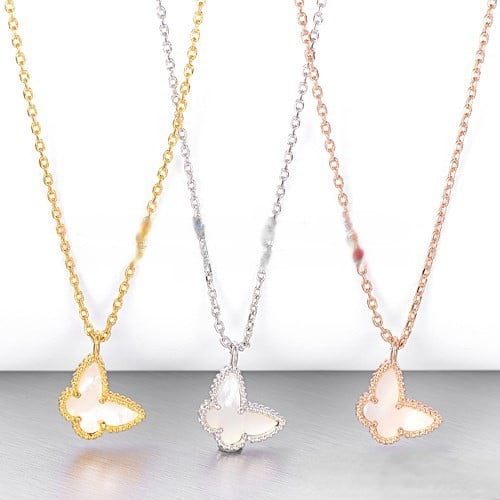 Van Cleef Arpels Lucky Alhambra Butterfly Necklace White Gold With White Mother Of Pearl - Image 3