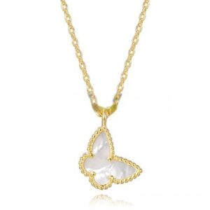 Van Cleef Arpels Lucky Alhambra Butterfly Necklace Yellow Gold With White Mother Of Pearl