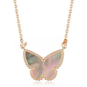 Van Cleef Arpels Lucky Alhambra Butterfly Pendant Pink Gold With Gray Mother Of Pearl