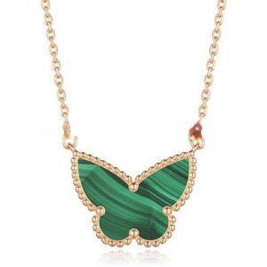 Van Cleef Arpels Lucky Alhambra Butterfly Pendant Pink Gold With Malachite Mother Of Pearl