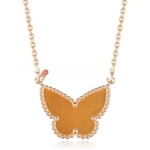 Van Cleef Arpels Lucky Alhambra Butterfly Pendant Pink Gold With Tiger’s Eye Mother Of Pearl