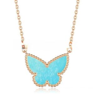Van Cleef Arpels Lucky Alhambra Butterfly Pendant Pink Gold With Turquoise Mother Of Pearl