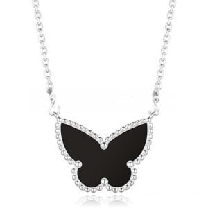 Van Cleef Arpels Lucky Alhambra Butterfly Pendant White Gold With Black Onyx Mother Of Pearl