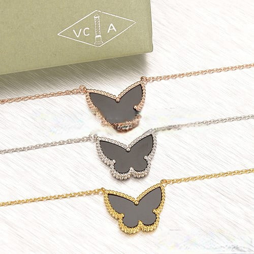 Van Cleef Arpels Lucky Alhambra Butterfly Pendant White Gold With Black Onyx Mother Of Pearl - Image 5