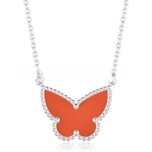 Van Cleef Arpels Lucky Alhambra Butterfly Pendant White Gold With Carnelian Mother Of Pearl