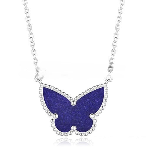 Van Cleef Arpels Lucky Alhambra Butterfly Pendant White Gold With Lapis Stone Mother Of Pearl
