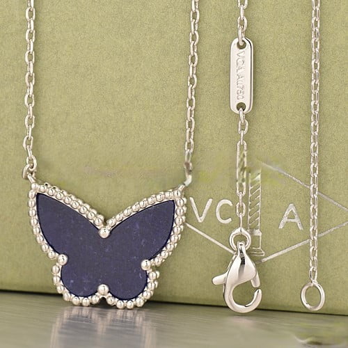 Van Cleef Arpels Lucky Alhambra Butterfly Pendant White Gold With Lapis Stone Mother Of Pearl - Image 4