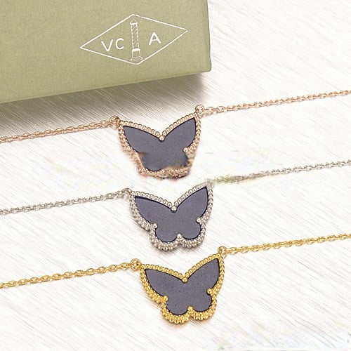 Van Cleef Arpels Lucky Alhambra Butterfly Pendant White Gold With Lapis Stone Mother Of Pearl - Image 5