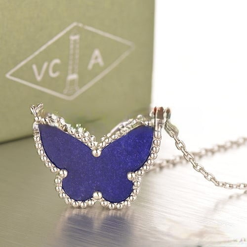Van Cleef Arpels Lucky Alhambra Butterfly Pendant White Gold With Lapis Stone Mother Of Pearl - Image 3