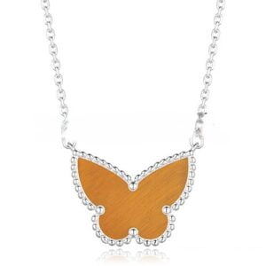 Van Cleef Arpels Lucky Alhambra Butterfly Pendant White Gold With Tiger’s Eye Mother Of Pearl