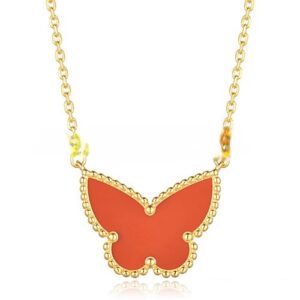Van Cleef Arpels Lucky Alhambra Butterfly Pendant Yellow Gold With Carnelian Mother Of Pearl