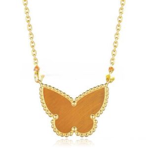 Van Cleef Arpels Lucky Alhambra Butterfly Pendant Yellow Gold With Tiger’s Eye Mother Of Pearl