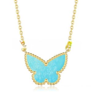 Van Cleef Arpels Lucky Alhambra Butterfly Pendant Yellow Gold With Turquoise Mother Of Pearl