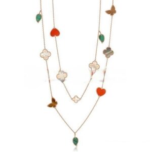 Van Cleef & Arpels Lucky Alhambra Long Necklace Pink Gold 12 Motifs Stone Combination