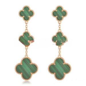 Van Cleef & Arpels Magic Alhambra 3 Motifs Earrings Pink Gold With Malachite