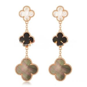 Van Cleef & Arpels Magic Alhambra 3 Motifs Earrings Pink Gold With Stone Combination