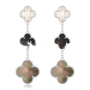 Van Cleef & Arpels Magic Alhambra 3 Motifs Earrings White Gold With Stone Combination