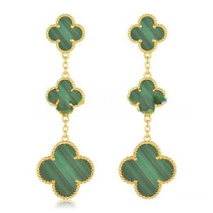Van Cleef & Arpels Magic Alhambra 3 Motifs Earrings Yellow Gold With Malachite