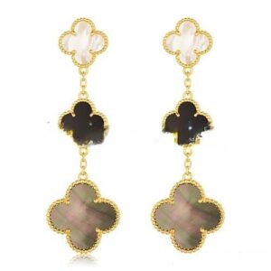 Van Cleef & Arpels Magic Alhambra 3 Motifs Earrings Yellow Gold With Stone Combination