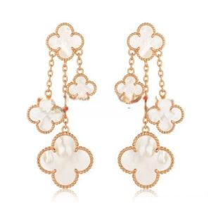 Van Cleef & Arpels Magic Alhambra 4 Motifs Earrings Pink Gold With White Mother Of Pearl