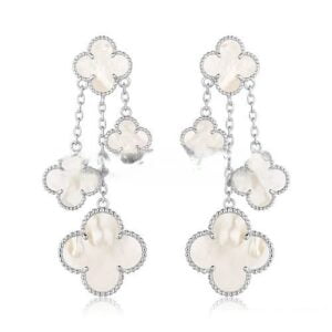 Van Cleef & Arpels Magic Alhambra 4 Motifs Earrings White Gold With White Mother Of Pearl