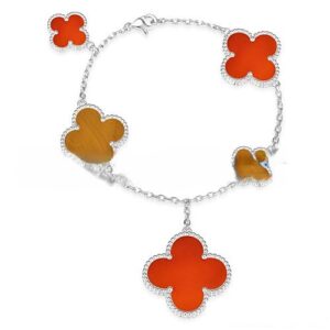 Van Cleef & Arpels Magic Alhambra Bracelet 5 Motifs White Gold With Tiger’s Eye Carnelian