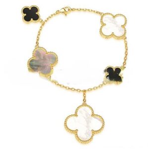 Van Cleef & Arpels Magic Alhambra Bracelet 5 Motifs Yellow Gold With White Gray Mother Of Pearl Black Agate