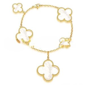 Van Cleef & Arpels Magic Alhambra Bracelet 5 Motifs Yellow Gold With White Mother Of Pearl