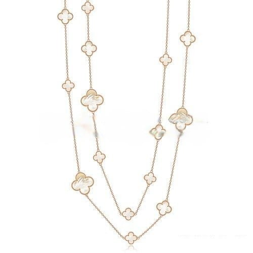 Van Cleef & Arpels Magic Alhambra Necklace Pink Gold 16 Motifs With White Mother Of Pearl