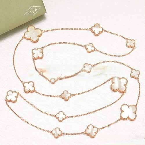 Van Cleef & Arpels Magic Alhambra Necklace Pink Gold 16 Motifs With White Mother Of Pearl - Image 3
