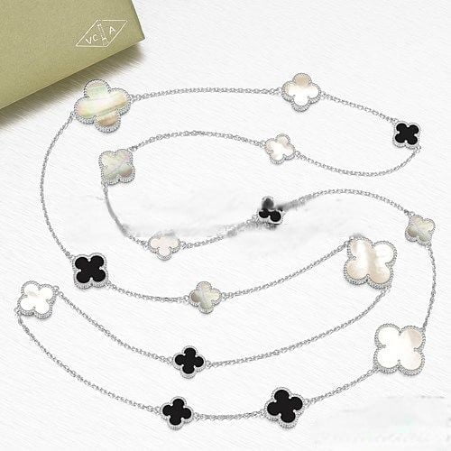 Van Cleef & Arpels Magic Alhambra Necklace White Gold 16 Motifs With Black Agate White Gray Mother Of Pearl - Image 4