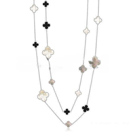 Van Cleef & Arpels Magic Alhambra Necklace White Gold 16 Motifs With Black Agate White Gray Mother Of Pearl