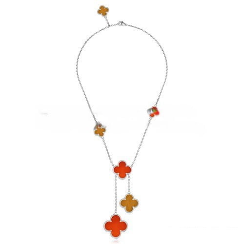 Van Cleef & Arpels Magic Alhambra Necklace White Gold 6 Motifs With Tiger’s Eye Onyx Mother Of Pearl - Image 5